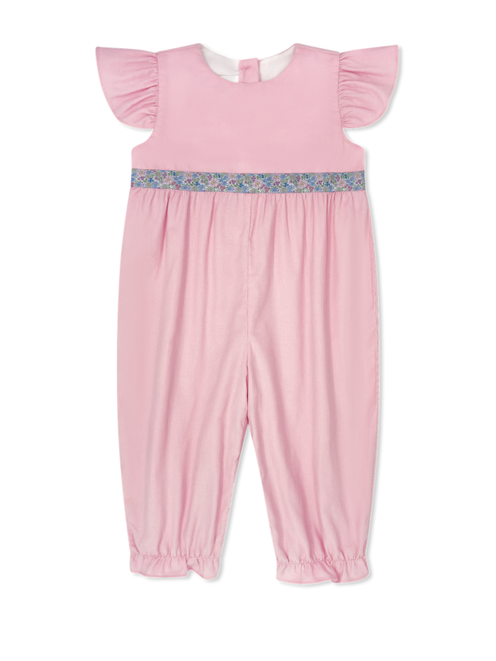 Angel Romper - Princeton Pink Corduroy with Middletown Floral Ribbon