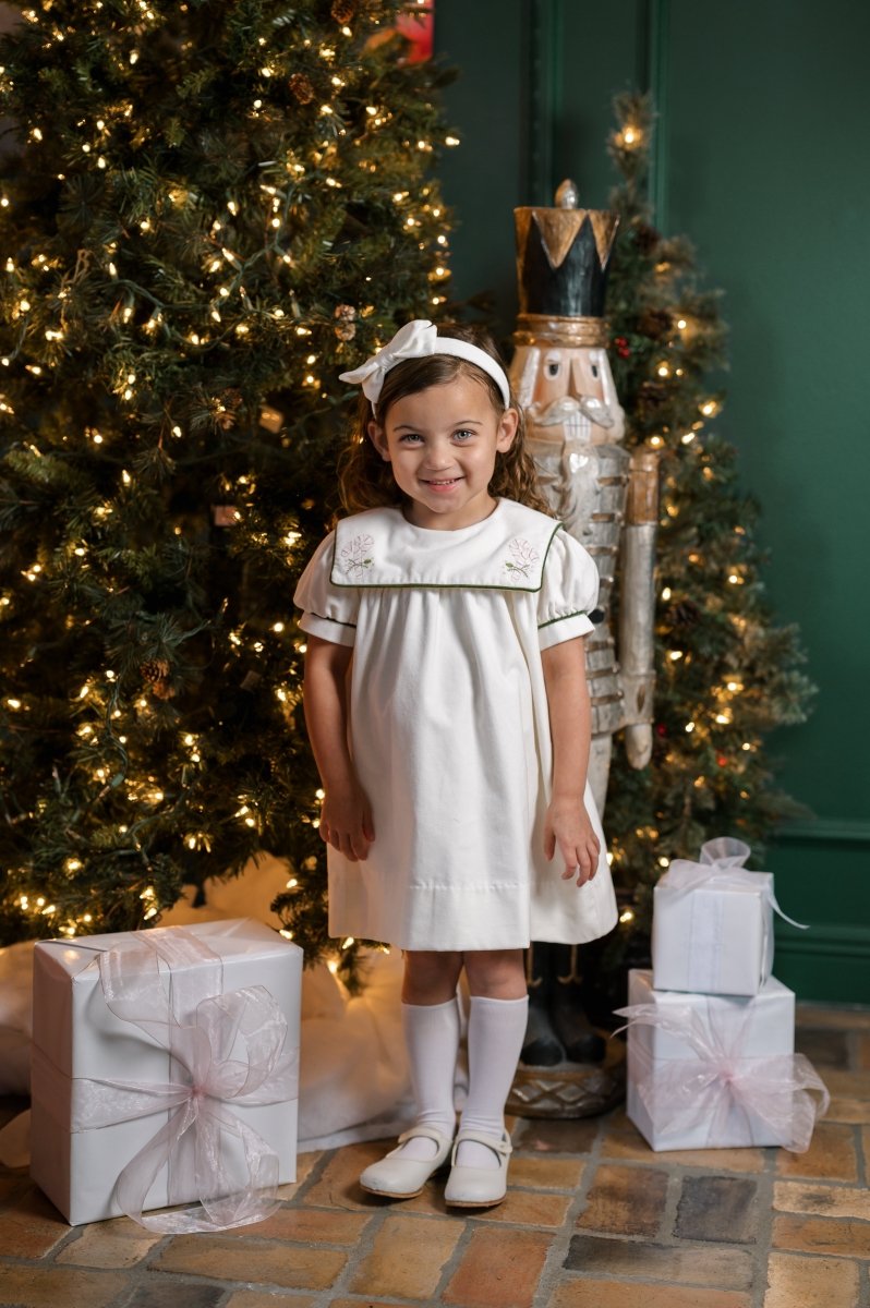 winter white velvet dress White Velvet and Pearls Embroidered Dress