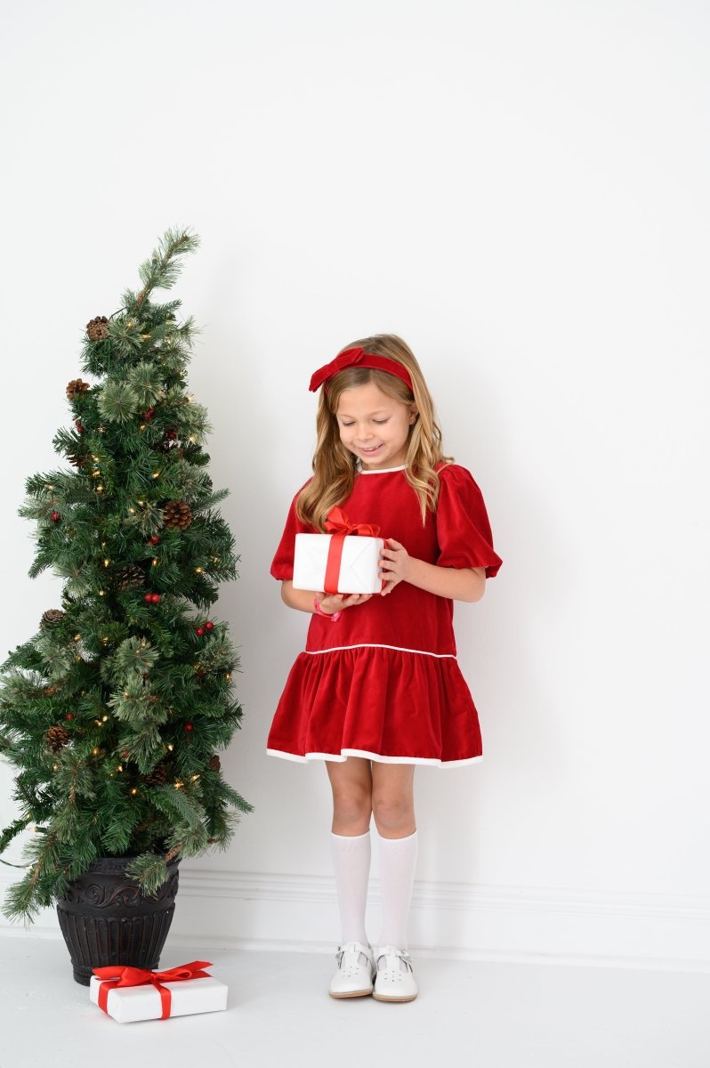Harper Dress - Ruby Red Velvet for Kids