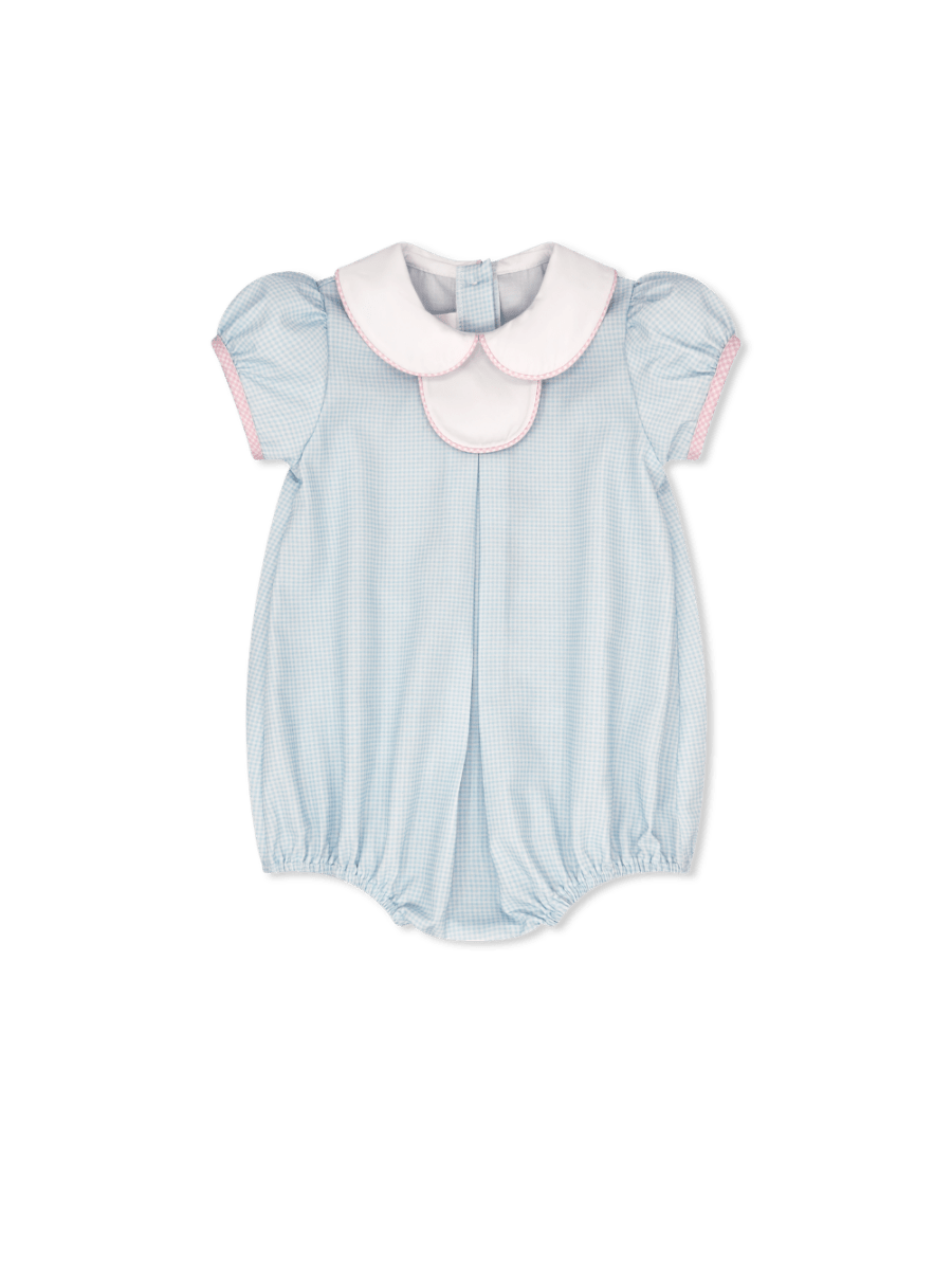 Baby Blue Mini Gingham Train Collier Bubble 2T