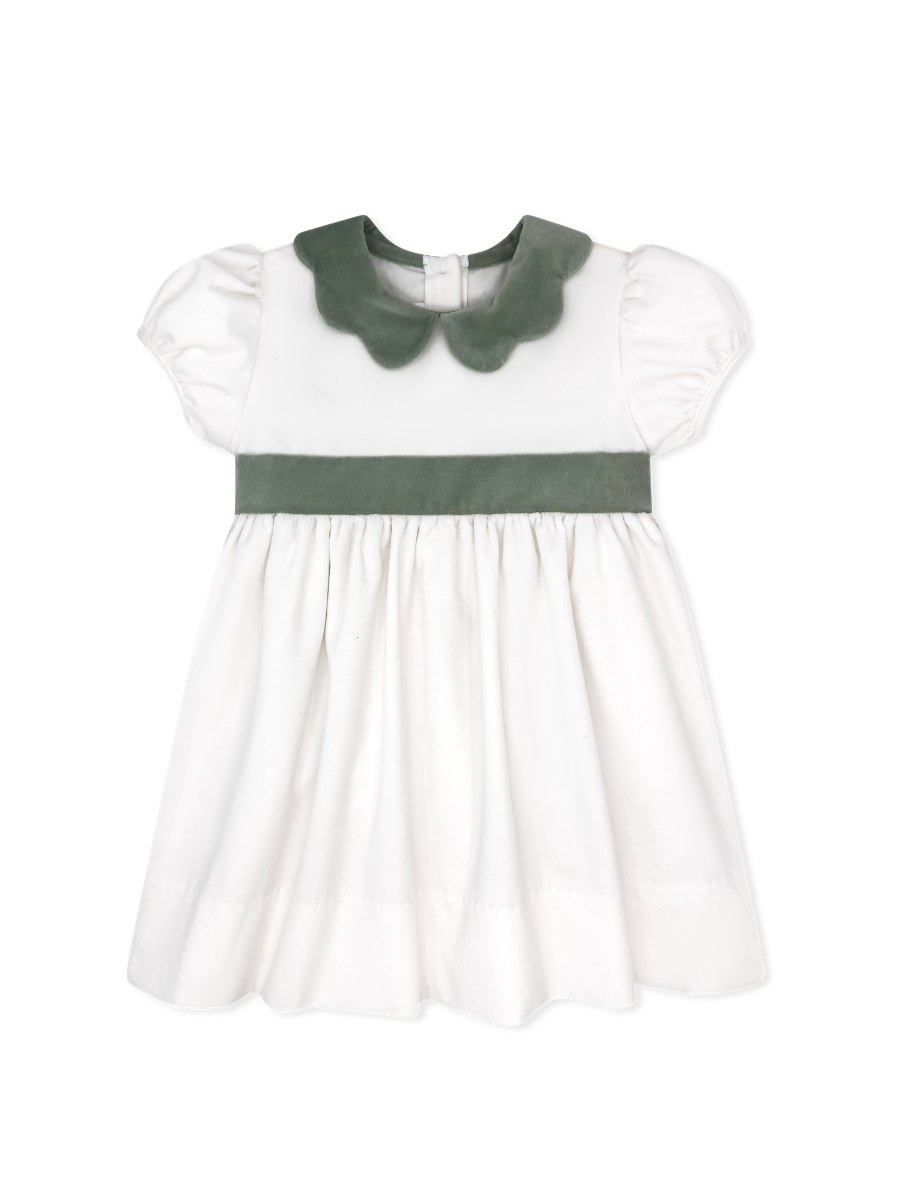 Blakely Band Dress - Winter White Velvet, Leyland Green Velvet
