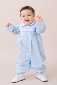 Christopher Romper Long Sleeve - Baby Blue Minigingham