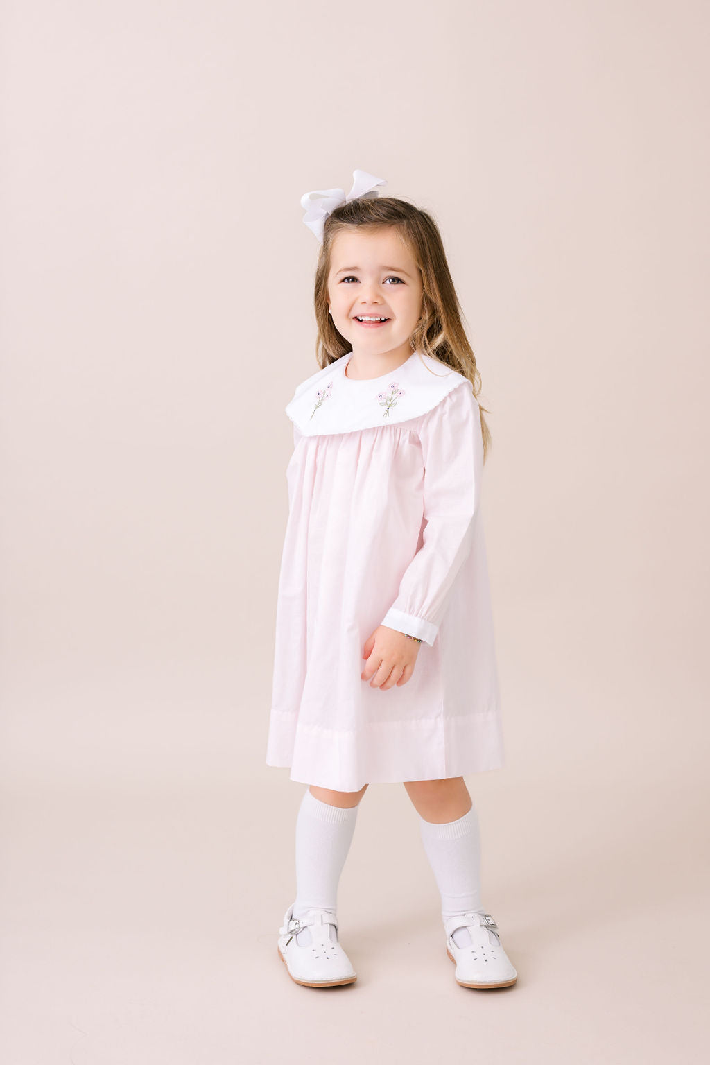 Sandra Dress Long Sleeve - Blessing Pink Batiste, Flowers