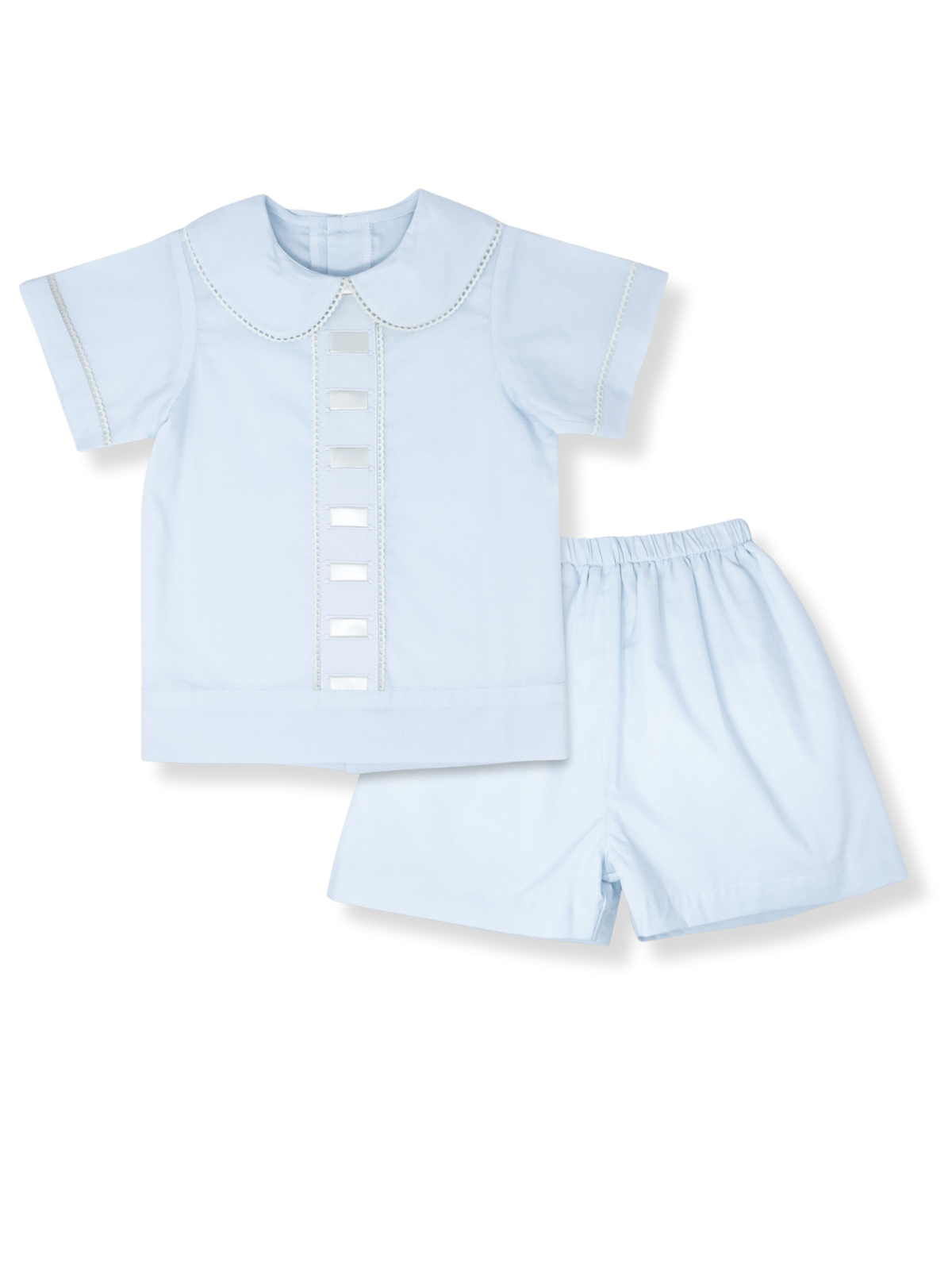 Nate Short Set - Blessings Blue Batiste, Ecru Satin