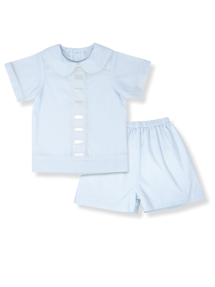 Nate Short Set - Blessings Blue Batiste, Ecru Satin