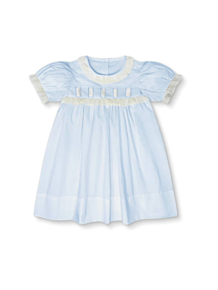 Paris Dress - Blessings Blue Batiste, Ecru Lace