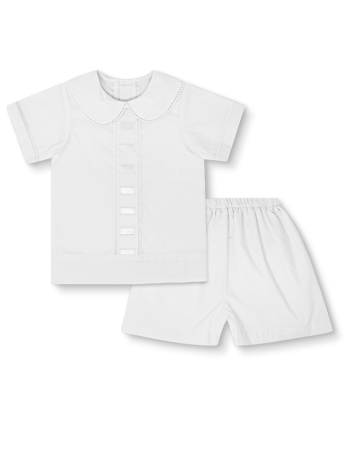 Nate Short Set - Blessings White Batiste with Ribbon