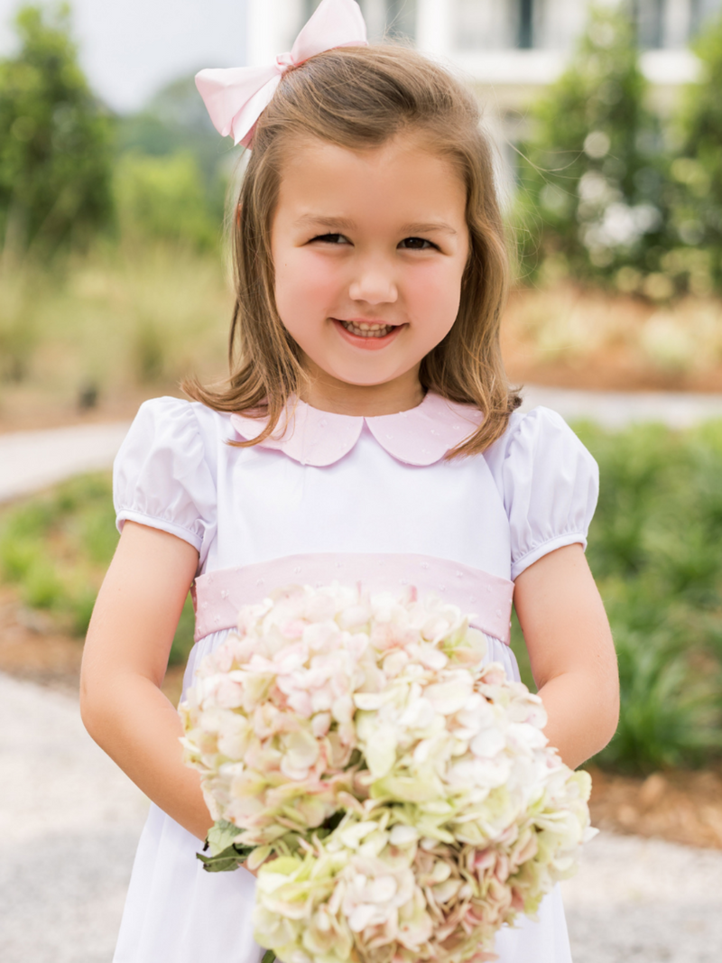 Blissful Band Dress - White, Rose Swiss Dot