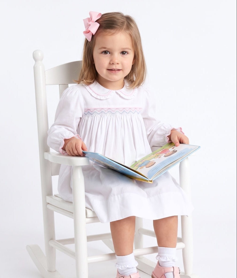 Michelle Dress - Willow White Pique, Pink and Blue - Classic Dresses | Lullaby Set