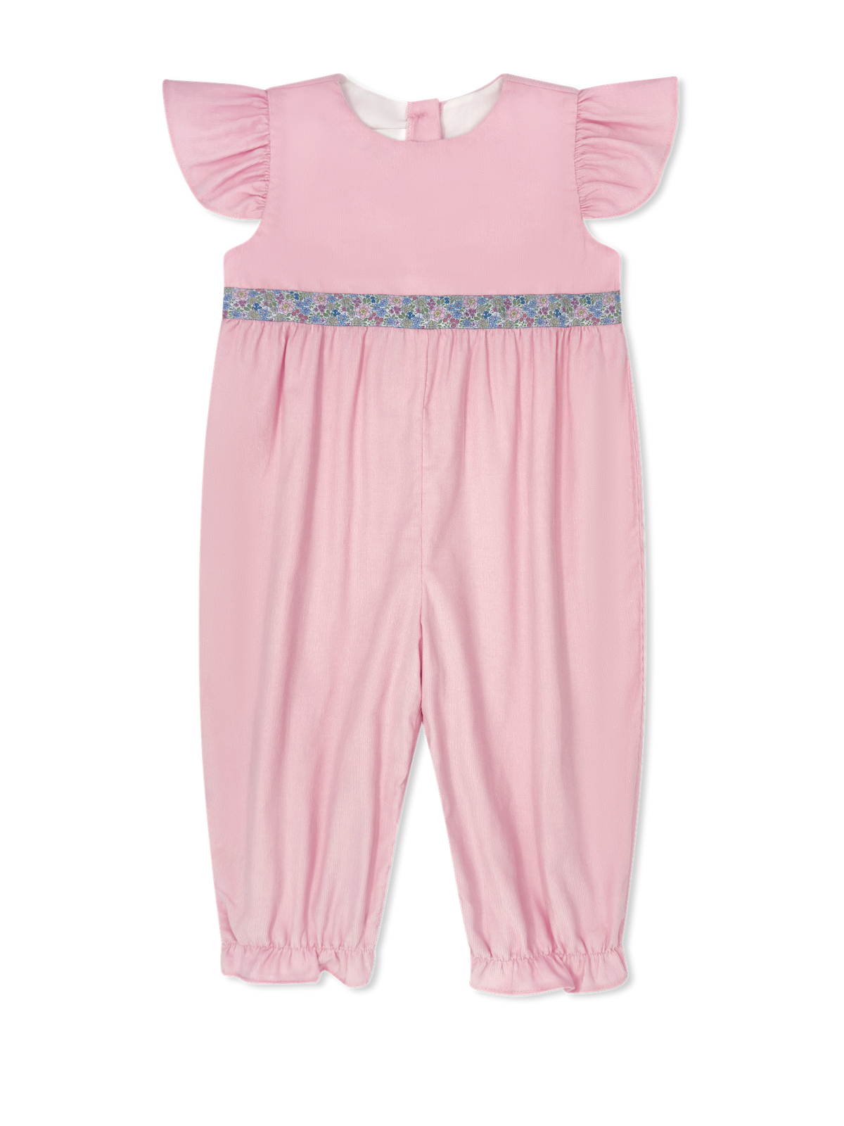Angel Romper - Princeton Pink Corduroy with Middletown Floral Ribbon