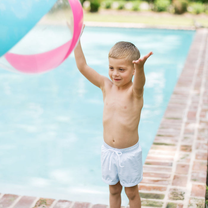 Barnes Bathing Suit - Baby Blue Minigingham, Legacy White