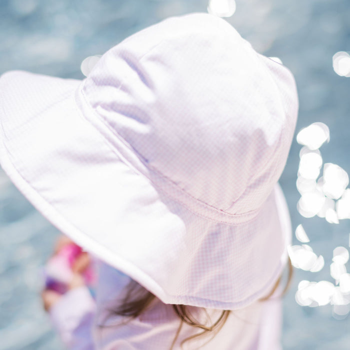 Beach Bucket Hat - Baby Pink Minigingham