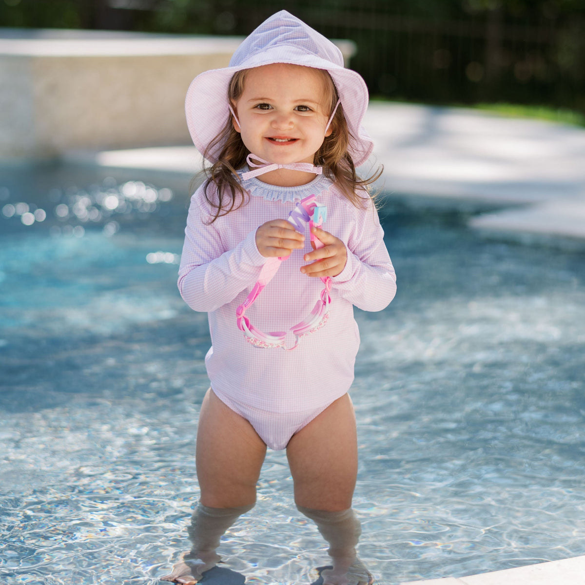 Sun and Sand Rash Guard Set - Baby Pink Minigingham, Baby Blue Minigingham