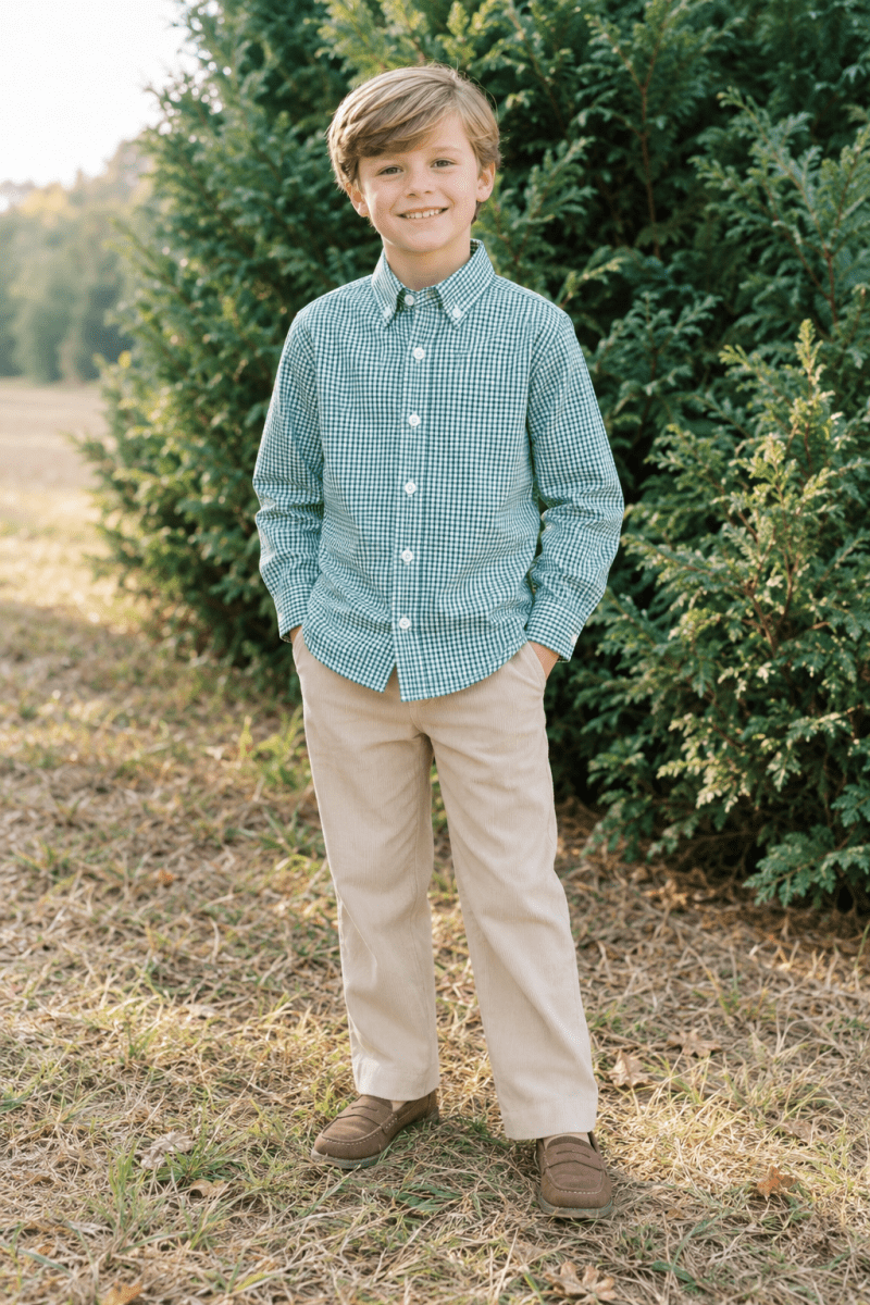 Brees Button Down - Mistletoe Green Windowpane - Classic Tops | Lullaby Set