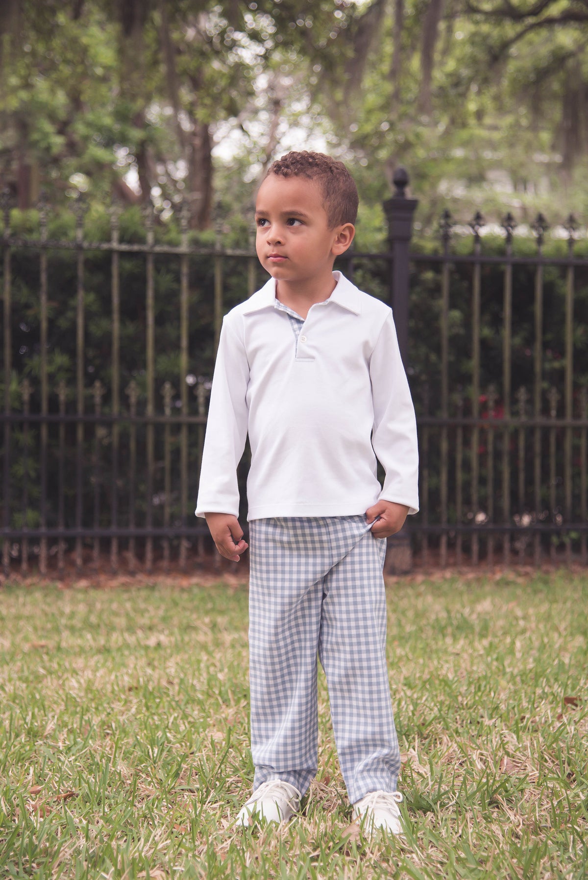 Parker Pant Set Long Sleeve - Stone Blue Check