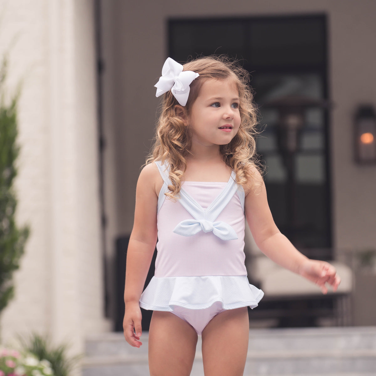 Nora Swimsuit - Baby Pink Minigingham, Baby Blue Minigingham