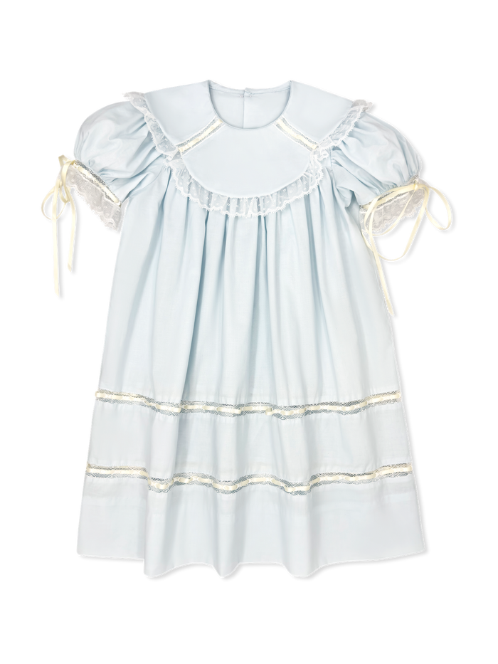 Donahue Dress - Blessings Blue, Ecru Satin