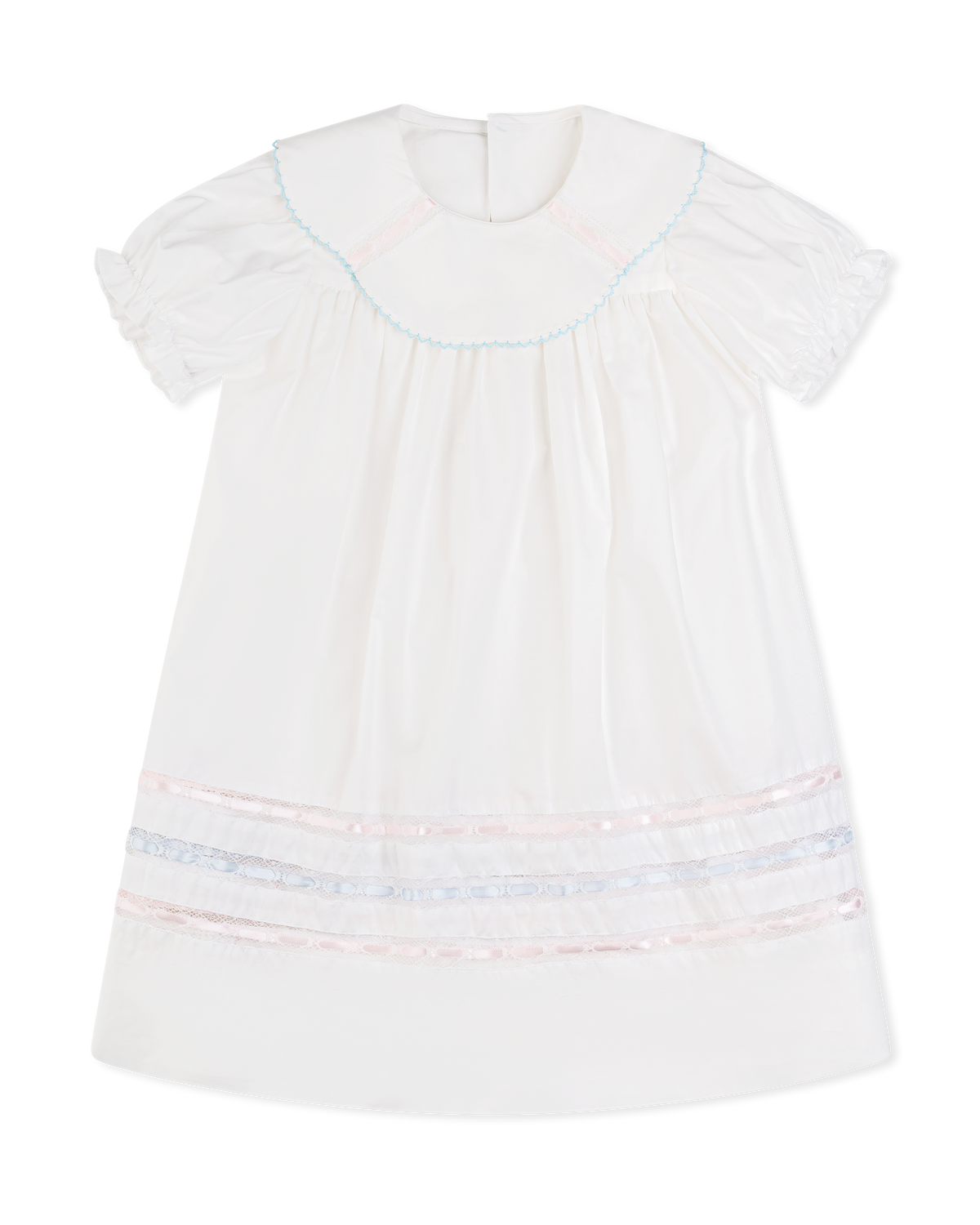 Donahue Dress - Blessings White Batiste, Blue, Pink Ribbon