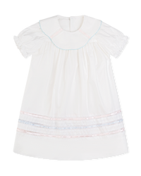Donahue Dress - Blessings White Batiste, Blue, Pink Ribbon