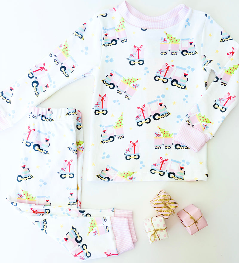 Sweet Pea PJ Set - All Aboard, Park Pink