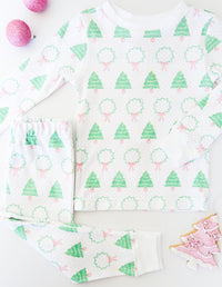 Sweet Pea PJ Set - Oh Christmas Tree, Park White