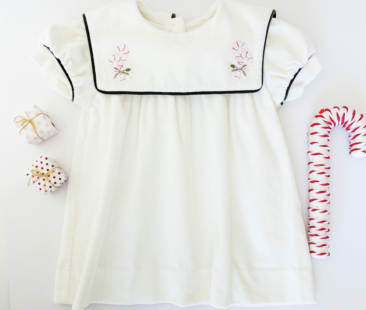 Hope Chest Dress - Winter White Velvet, Candy Cane