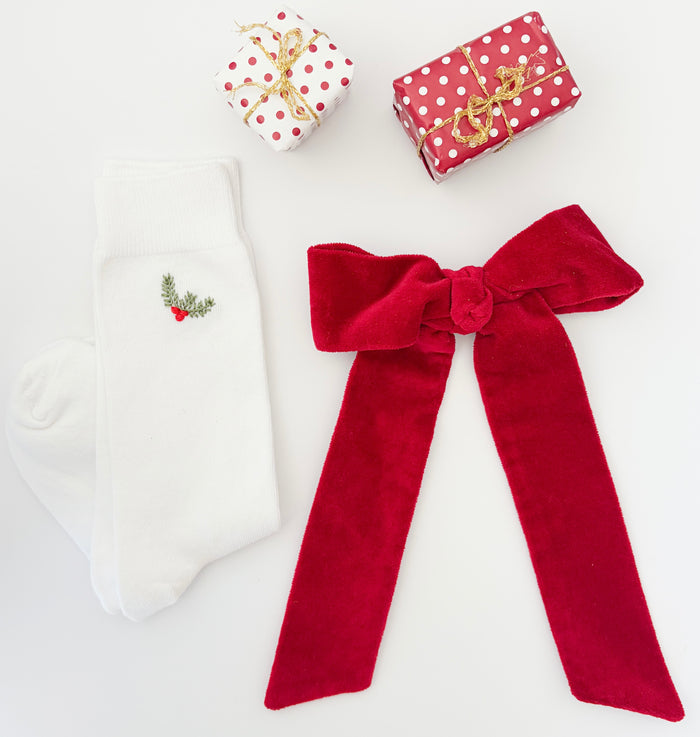 Lola Long Bow - Ruby Red Velvet