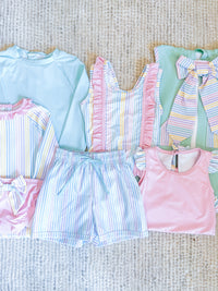 Molly Swimsuit - Petunia Pinstripe, Poolside Pink