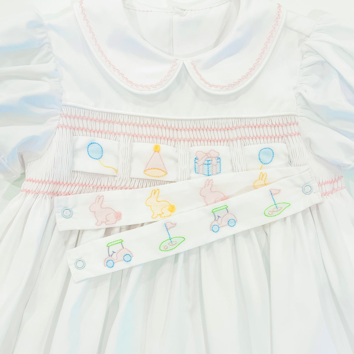 Ruth Ribbon Dress - Blessings White, Pleasant Pink