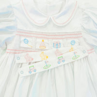 Ruth Ribbon Dress - Blessings White, Pleasant Pink