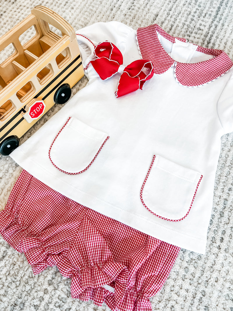 Blessings Blouse - Legacy White, Ramsey Red Minigingham
