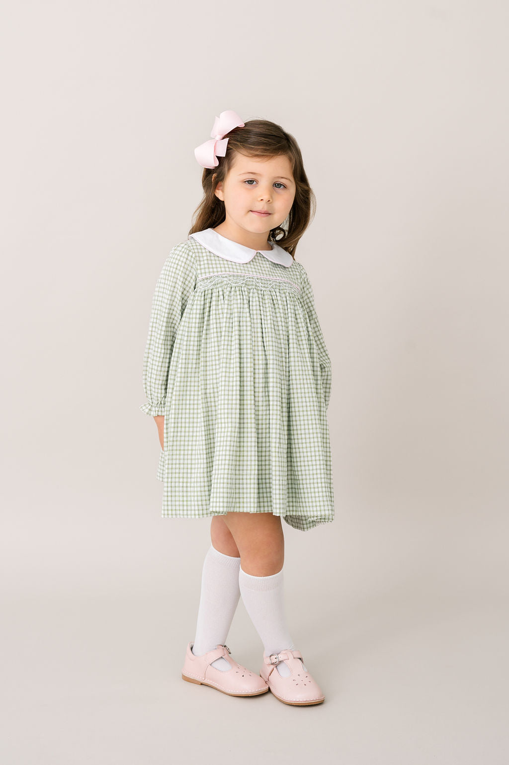 Michelle Dress Long Sleeve Grove Park Green Windowpane Lullaby Set