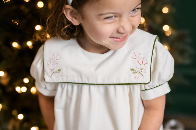 Hope Chest Dress - Winter White Velvet, Candy Cane