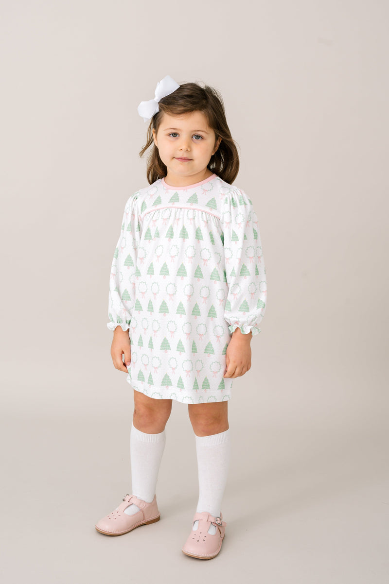 Mother May I Dress Long Sleeve - Oh Christmas Tree, Pensacola Pink