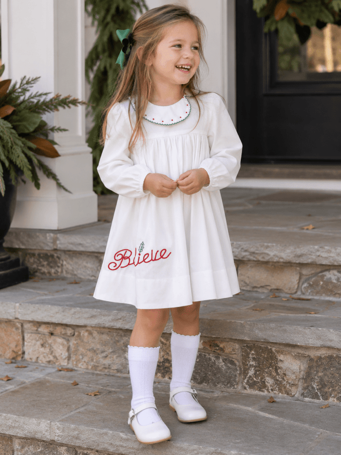 Eloise Dress - Dreamy White Corduroy, Believe (FL26) - Classic Dresses | Lullaby Set