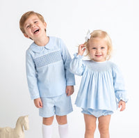 Betsy Bloomer Set Long Sleeve- Birmingham Blue Pique, Smocking - Classic Sets | Lullaby Set
