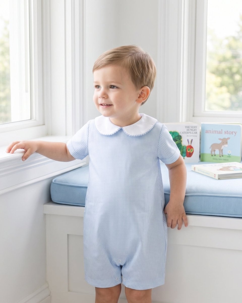 Precious Play Bubble - Baby Blue Minigingham Knit - Classic Core Baby | Lullaby Set