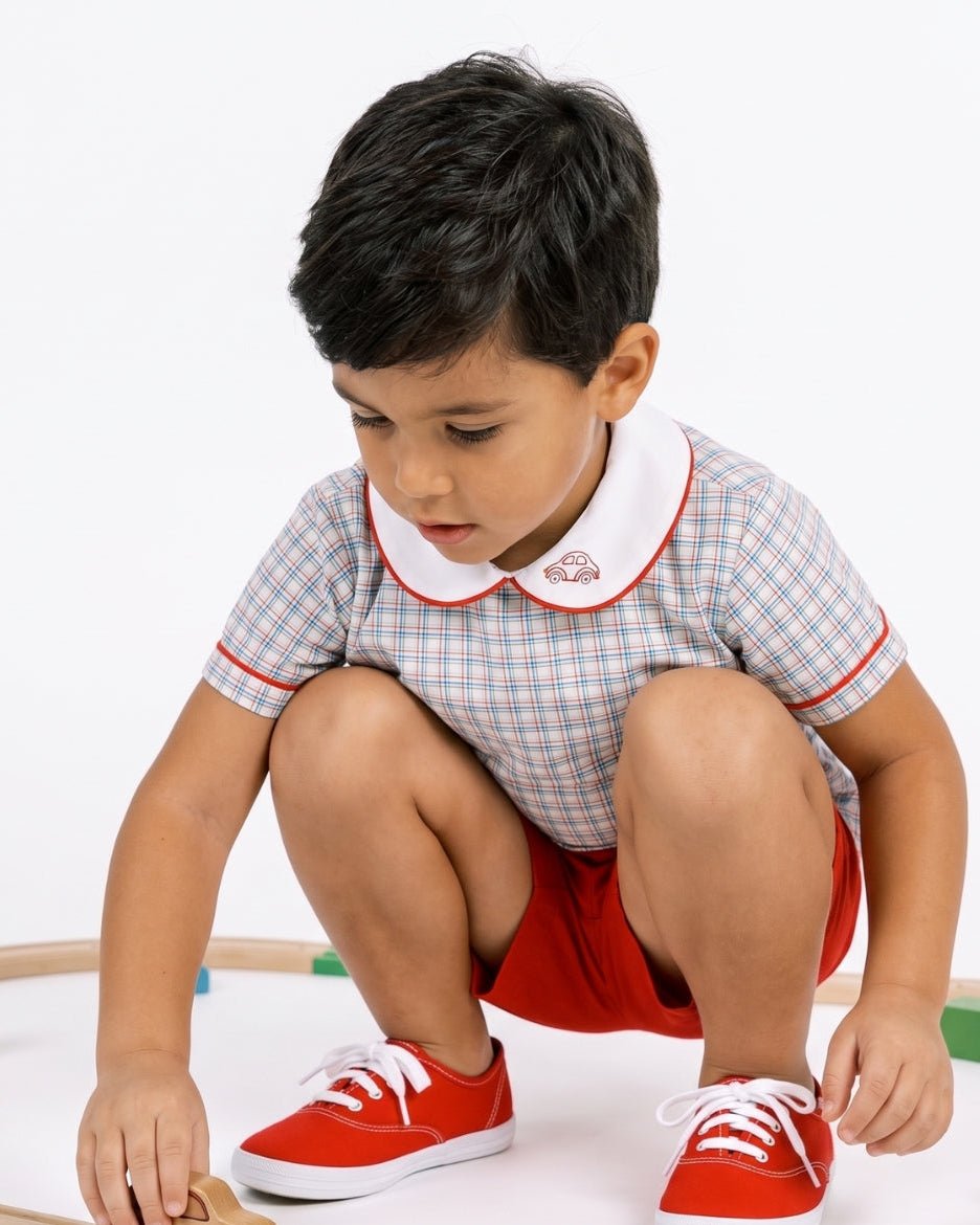Sibley Short Set - Primary Plaid, Raleigh Red - Classic Sets | Lullaby Set