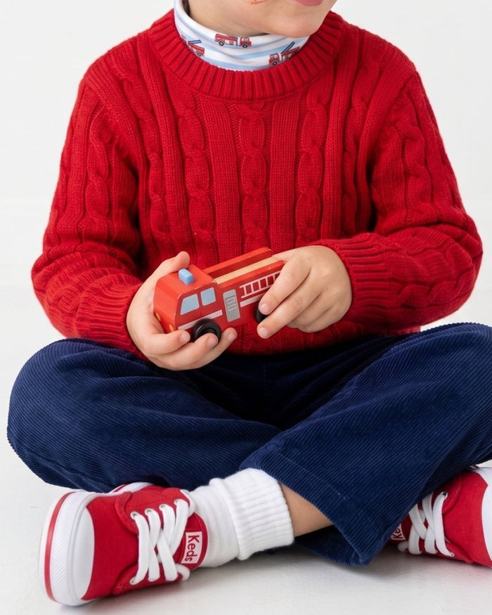 Cable Knit Sweater - Raleigh Red - Classic Sweaters | Lullaby Set
