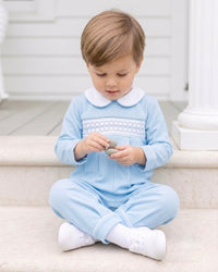 Christopher Romper - Birmingham Blue Pique - Classic Rompers | Lullaby Set