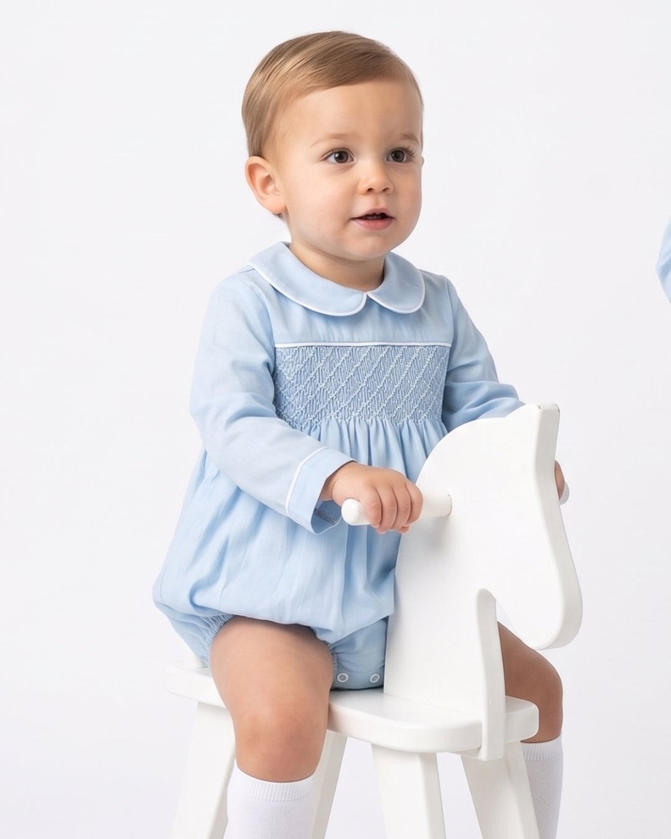 Windsor Bubble - Birmingham Blue Pique, Smocking - Classic Bubbles | Lullaby Set