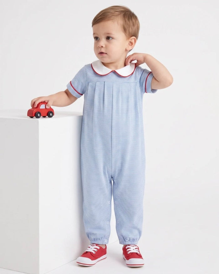 Precious Pleated Romper - Seaside Blue Ministripe - Classic Rompers | Lullaby Set