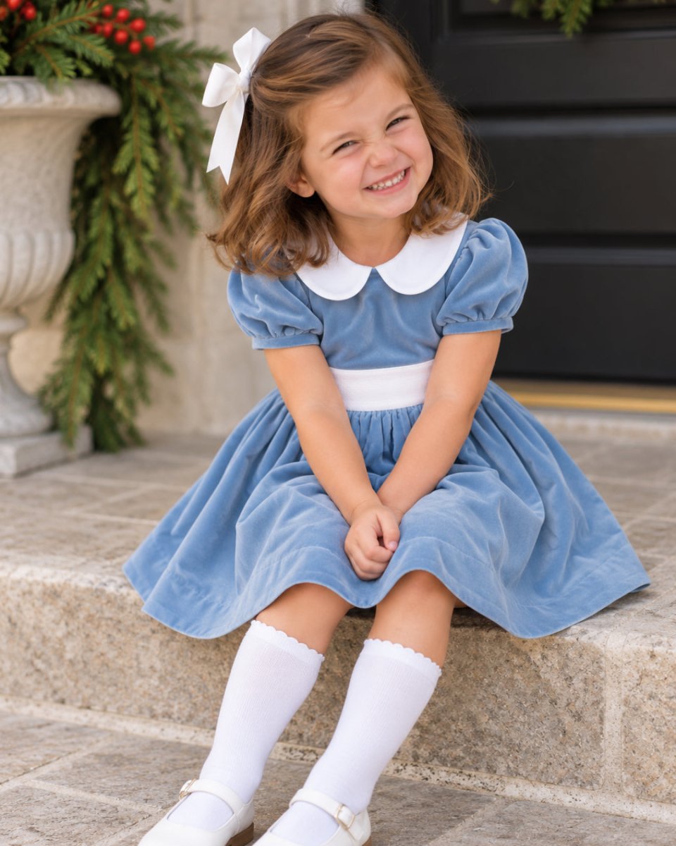 Elenor Dress - Beaufort Blue Velvet - Classic Dresses | Lullaby Set