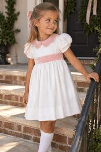 Blakely Band Dress - Winter White Velvet, Petite Pink Velvet - Classic Dresses | Lullaby Set