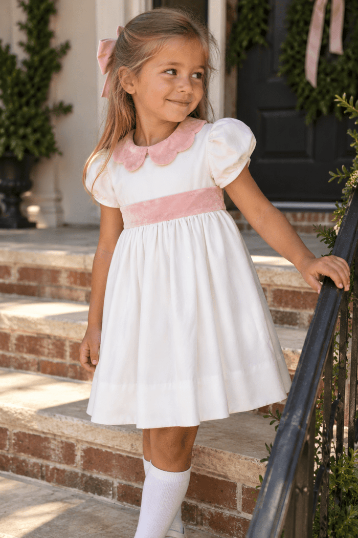 Blakely Band Dress - Winter White Velvet, Petite Pink Velvet - Classic Dresses | Lullaby Set