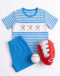 Bayou Short Set - Party Blue Stripe, Baseball - Classic Sets | Lullaby Set