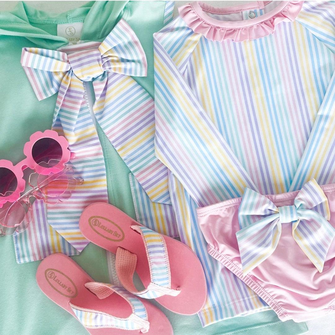 Sun and Sand Rash Guard Set - Petunia Pinstripe, Poolside Pink
