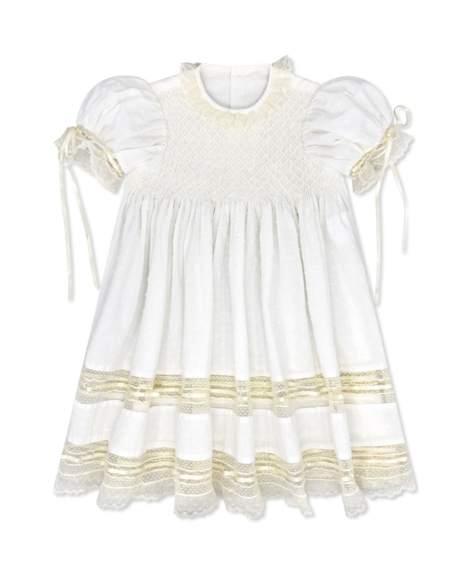 Margaret Dress - Spring White Swiss Dot with Ecru - Classic Dresses | Lullaby Set