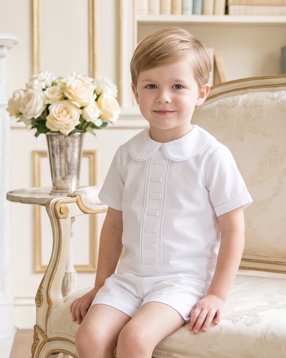 Nate Short Set - Blessings White with Ecru - Classic Sets | Lullaby Set