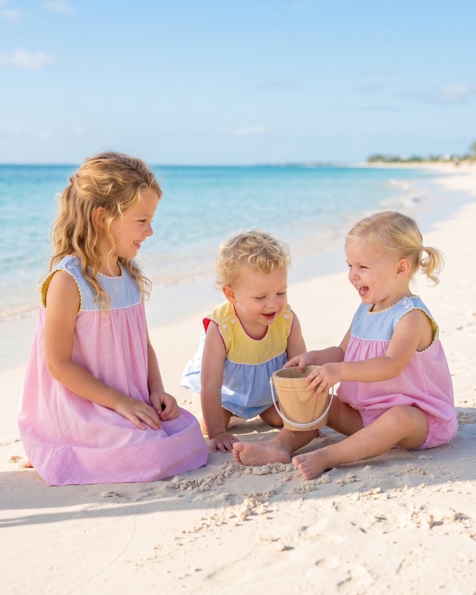 Charming Dress - Light Pink, Yellow, Light Blue Minigingham Color Block - Classic Dresses | Lullaby Set